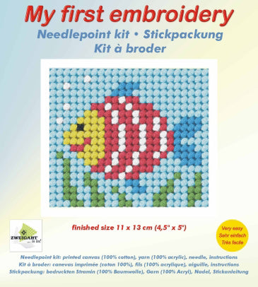 Orchidea My First Embroidery needlepoint kit with printed Rainbow Fish design