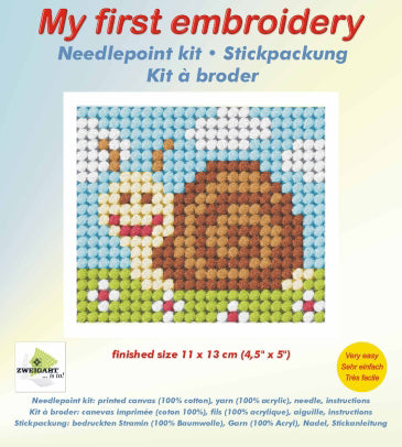 Orchidea My First Embroidery needlepoint kit with printed Sammy Snail design