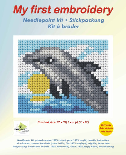 Orchidea My First Embroidery needlepoint kit with printed Dolphin design