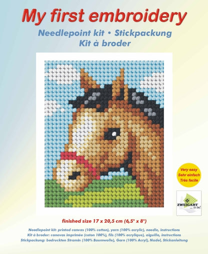 Orchidea My First Embroidery needlepoint kit with printed Friendly Foal design