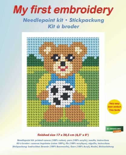 Orchidea My First Embroidery needlepoint kit with printed Boy Bear design
