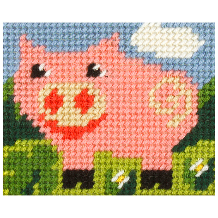 Orchidea My First Embroidery needlepoint kit with printed Pig design