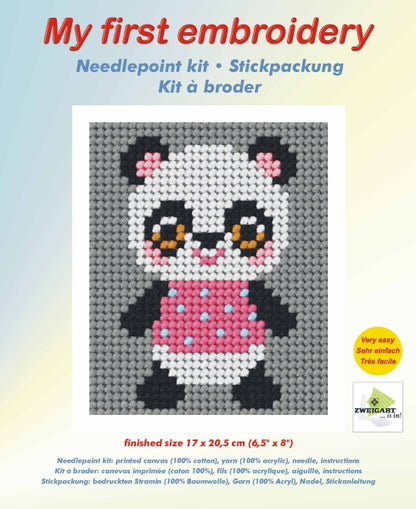 Orchidea My First Embroidery needlepoint kit with printed panda design