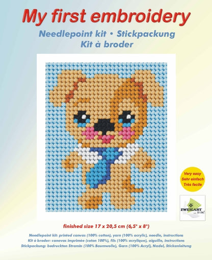 Orchidea My First Embroidery needlepoint kit with printed puppy design