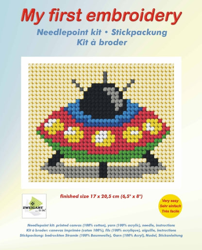 Orchidea My First Embroidery needlepoint kit with printed ufo design