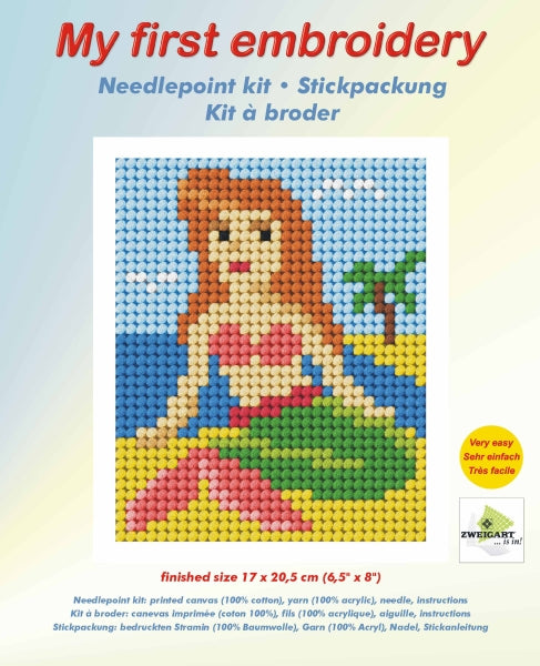 Orchidea My First Embroidery needlepoint kit with printed mermaid design