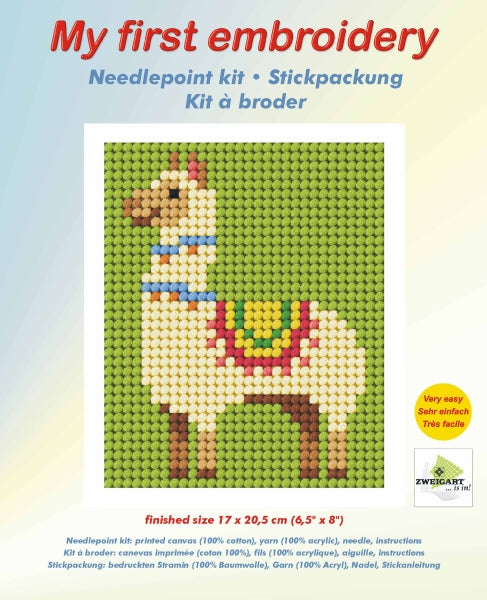 Orchidea My First Embroidery needlepoint kit with printed llama design