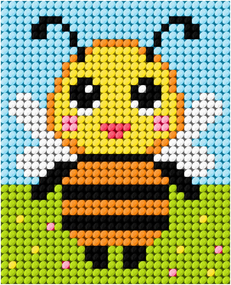 Finished bee needlepoint picture from a beginner's kit