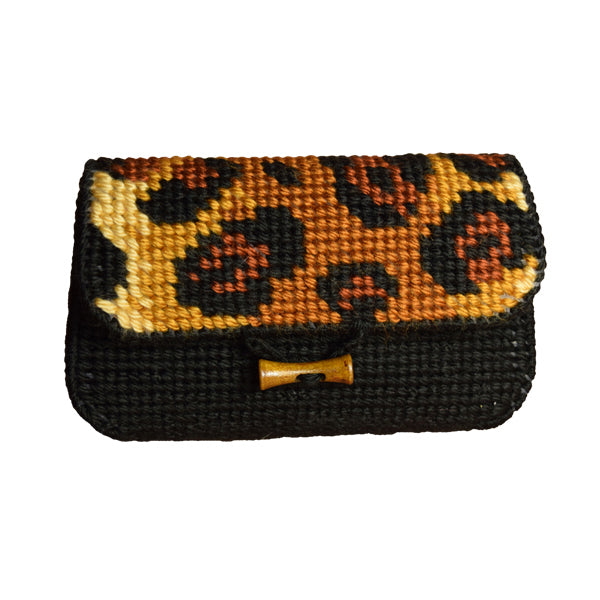 Orchidea needlepoint clutch bag stitched with a panther print pattern design