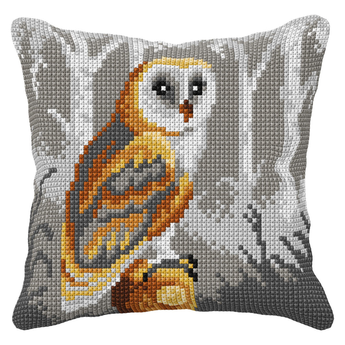 Orchidea cross stitch cushion showing an owl