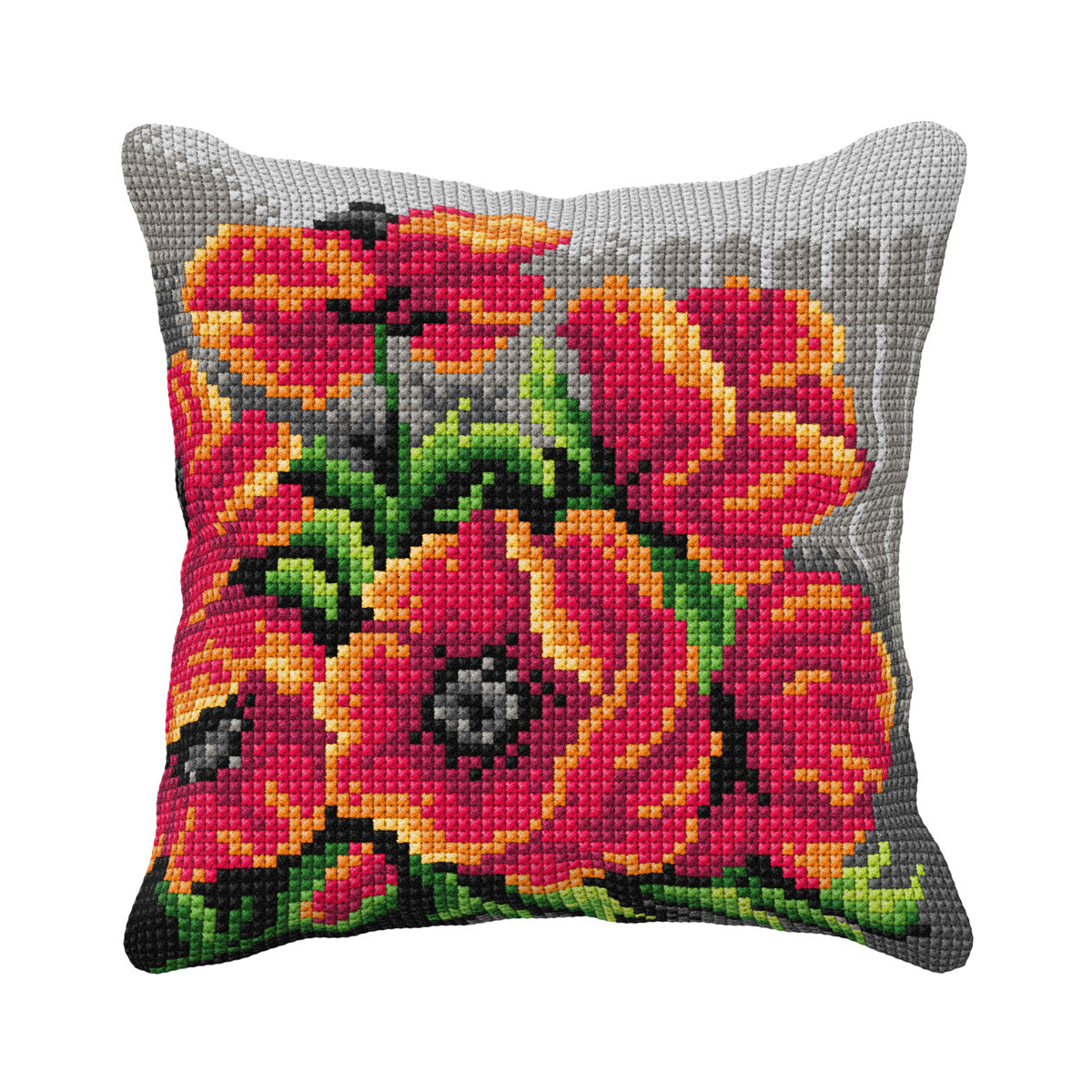 Orchidea cross stitch cushion showing poppies