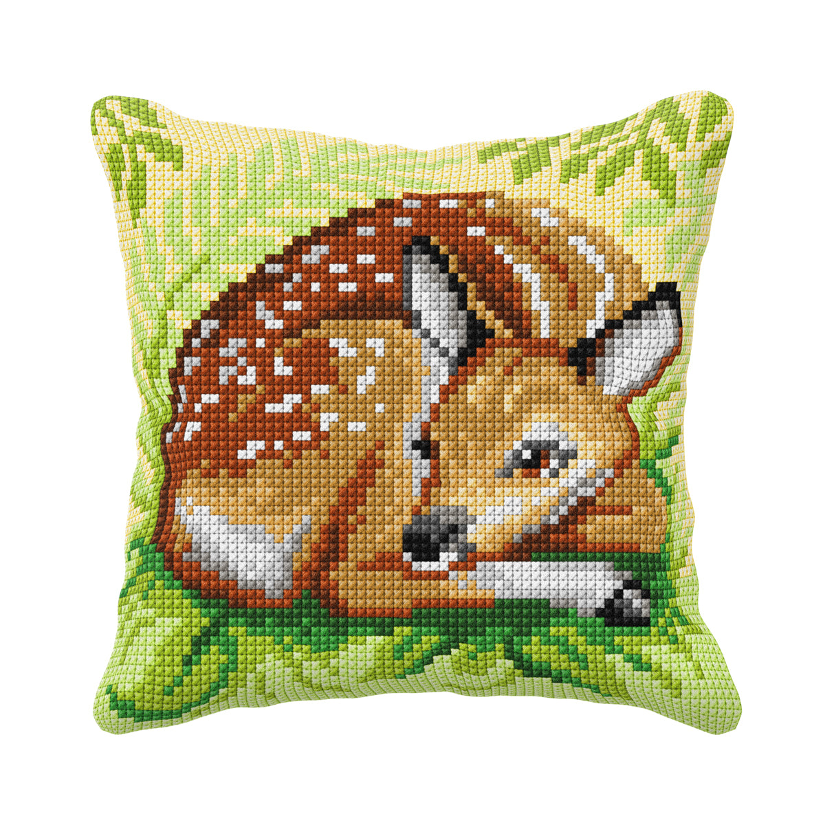 Orchidea cross stitch cushion showing a doe