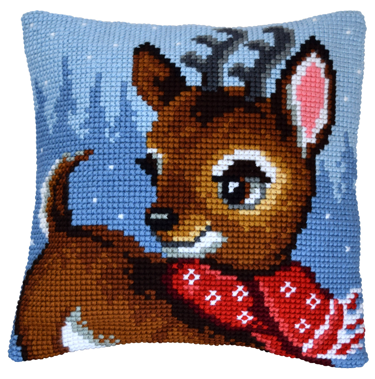 Orchidea cross stitch cushion showing a deer
