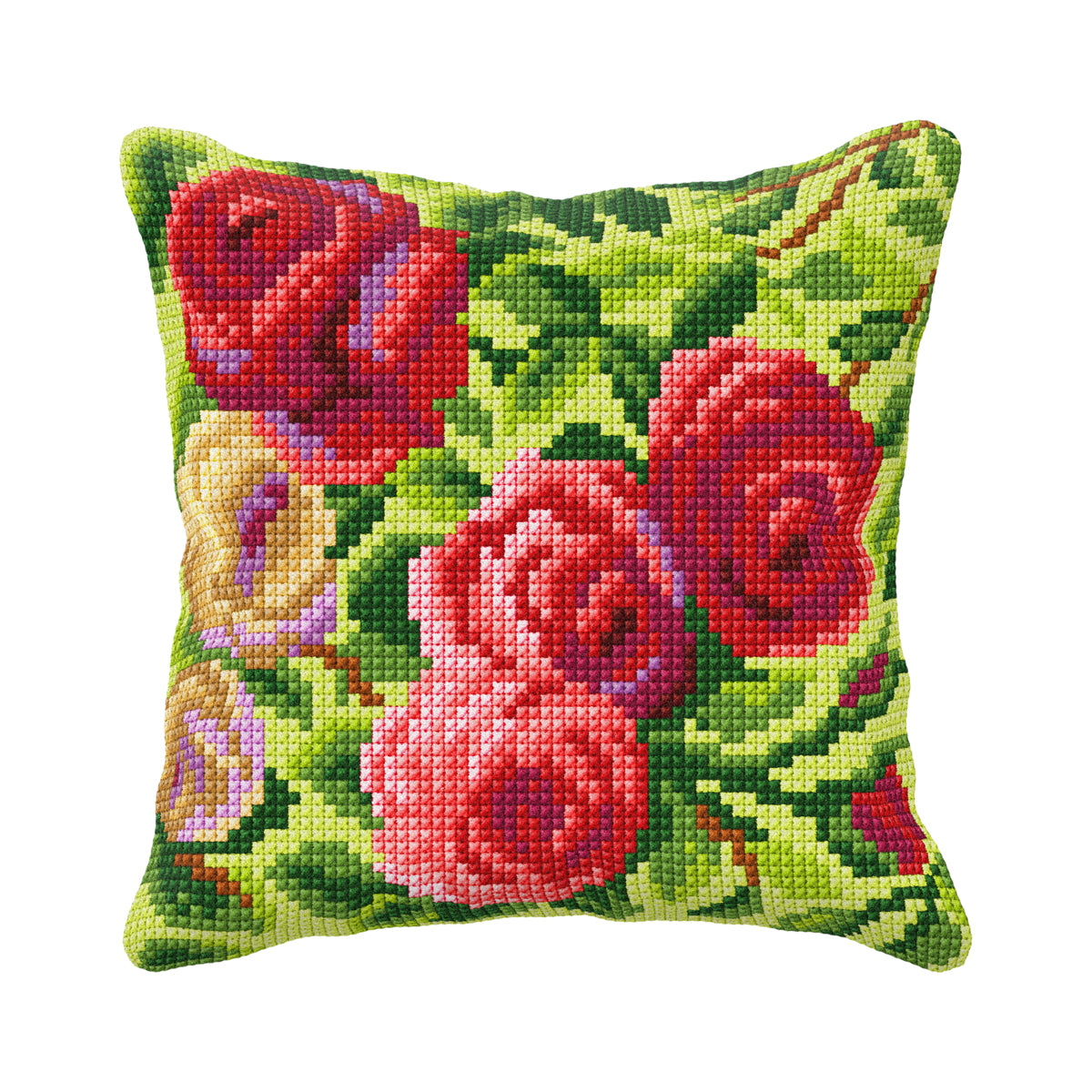 Orchidea cross stitch cushion kit with roses design