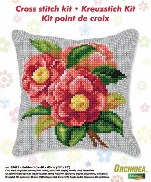 Stitched camellia cushion front