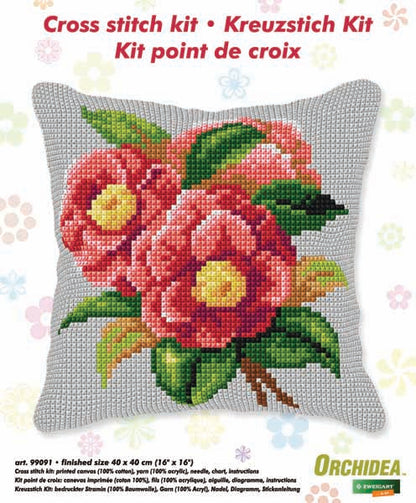 Stitched camellia cushion front