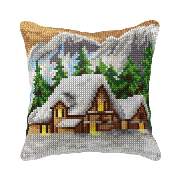 Stitched snow scene cushion front