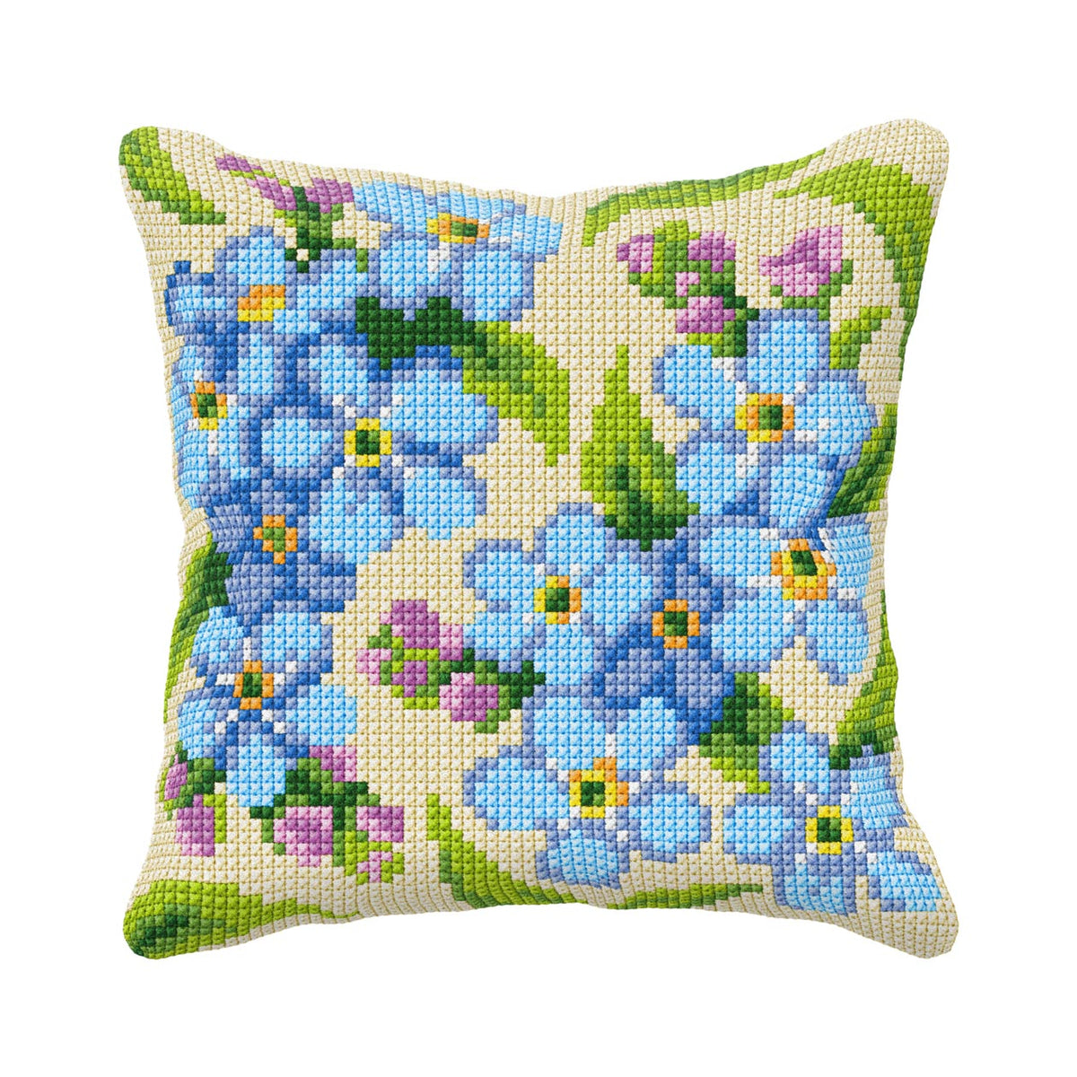 Stitched forget-me-nots cushion front