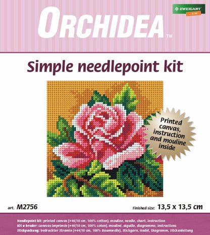 Orchidea rose embroidery kit design on printed canvas