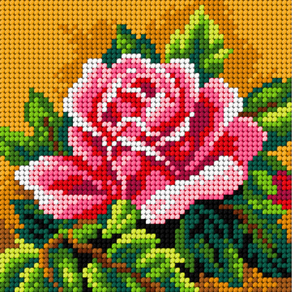 Orchidea rose embroidery kit design on printed canvas