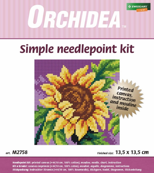 Orchidea sunflower embroidery kit design on printed canvas