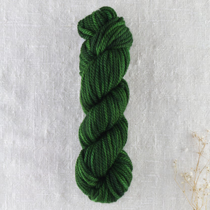 Skein of variegated Club Moss Dark rug weight punch needle wool yarn
