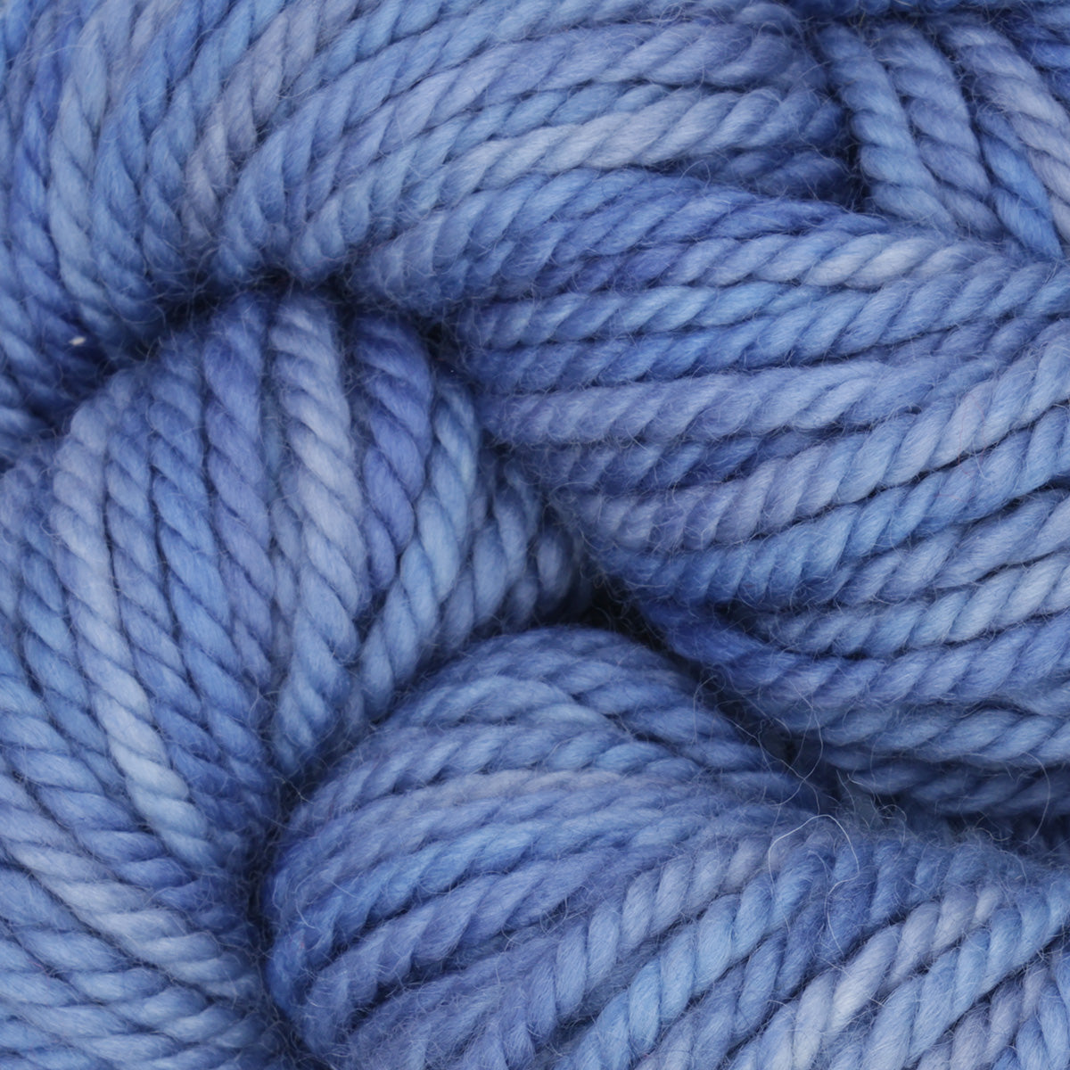 Skein of variegated Lobelia rug weight punch needle wool yarn