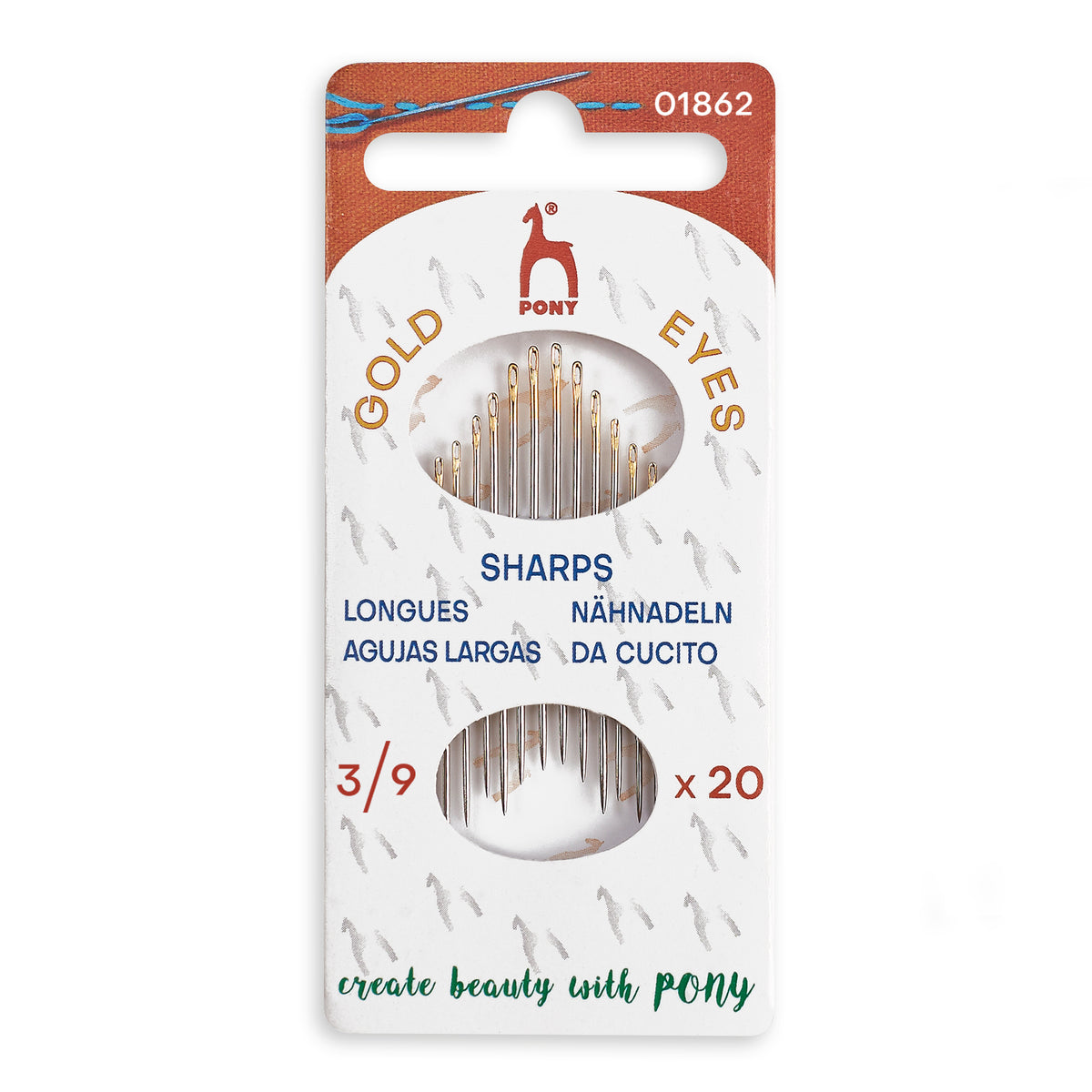 Packet of Pony gold eye sharps hand sewing needles