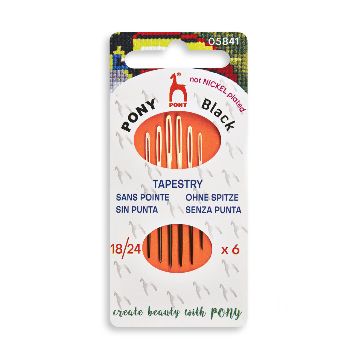 Folder of Pony black tapestry needles with white eyes