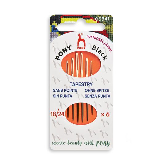Folder of Pony black tapestry needles with white eyes