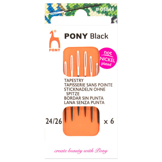 Folder of Pony black tapestry needles with white eyes