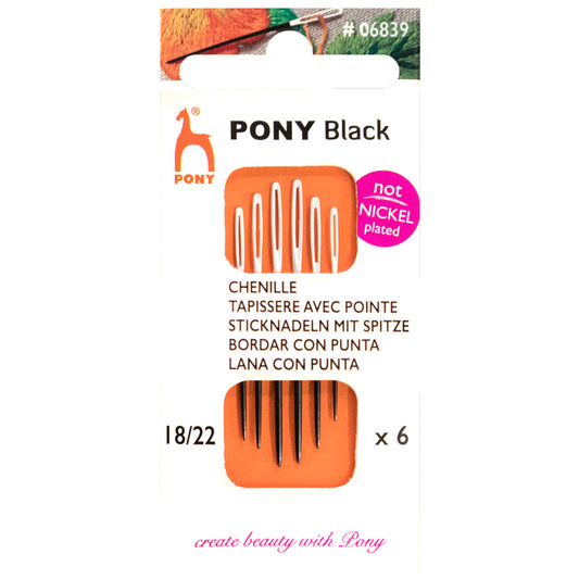 Folder of Pony black chenille needles with white eyes