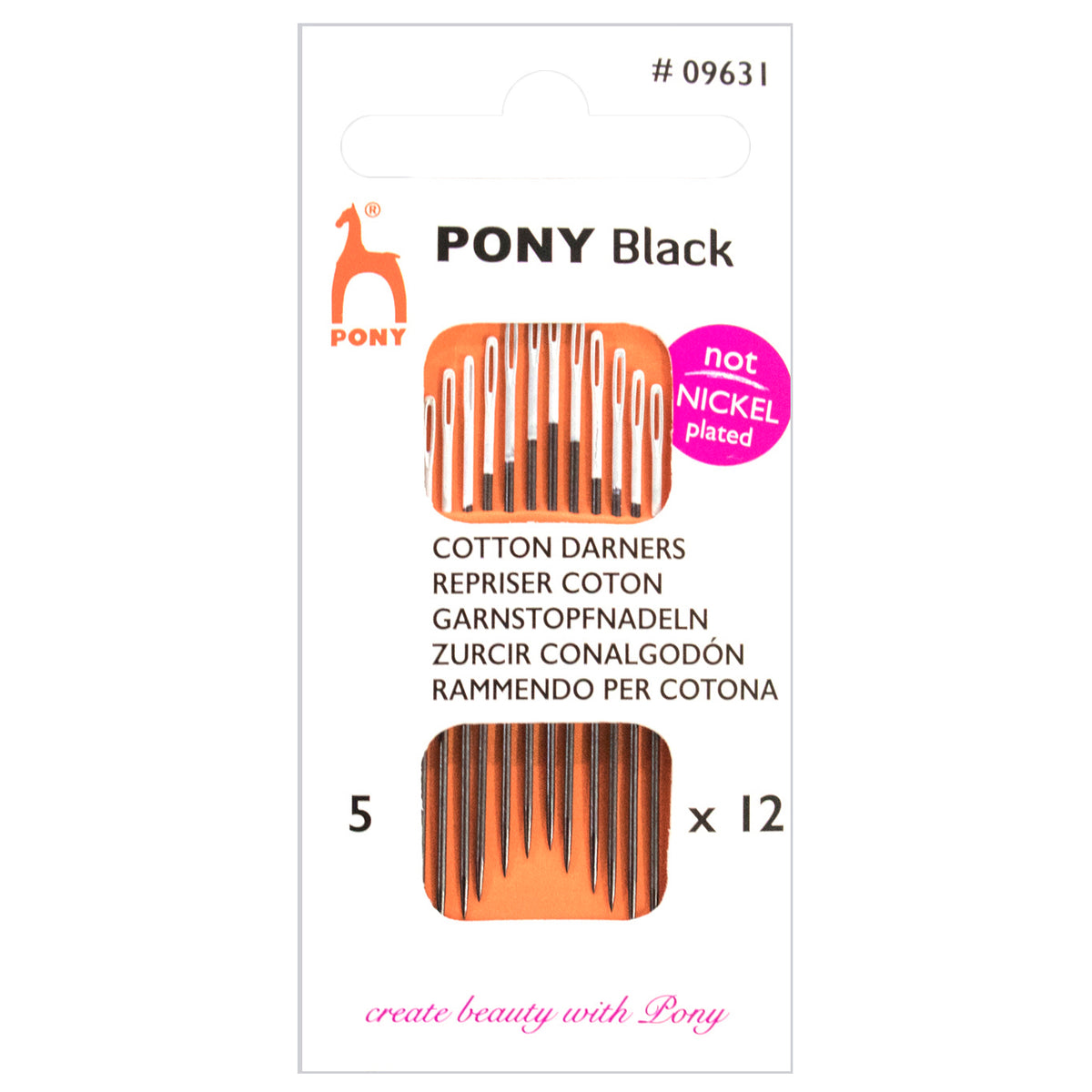 Folder of Pony black darning needles with white eyes