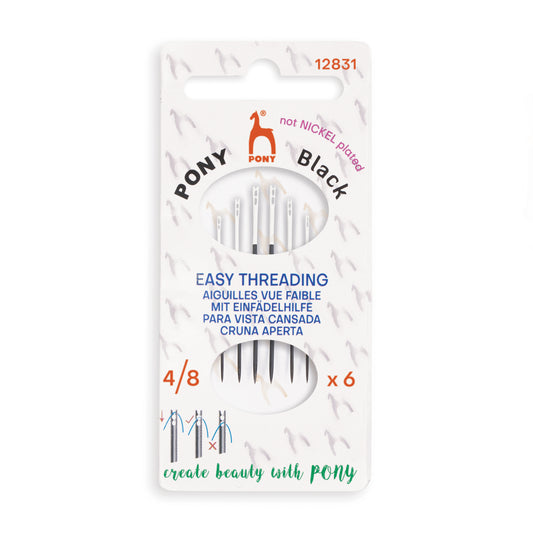 Folder of Pony black easy thread hand sewing needles with white eyes