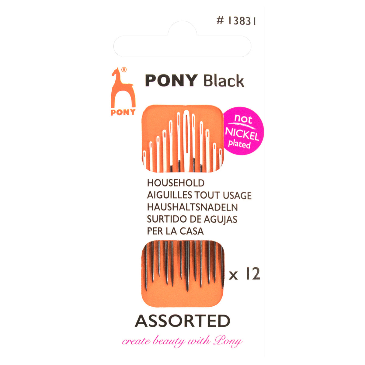 Folder of Pony black household hand sewing needles in assorted sizes