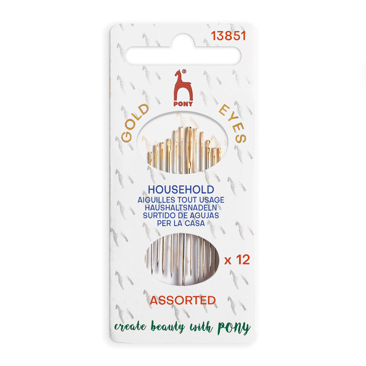 Pack of Pony gold eye household hand sewing needles