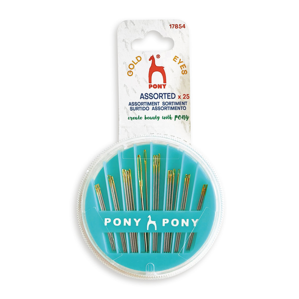 Compact pack of Pony gold eye hand sewing needles