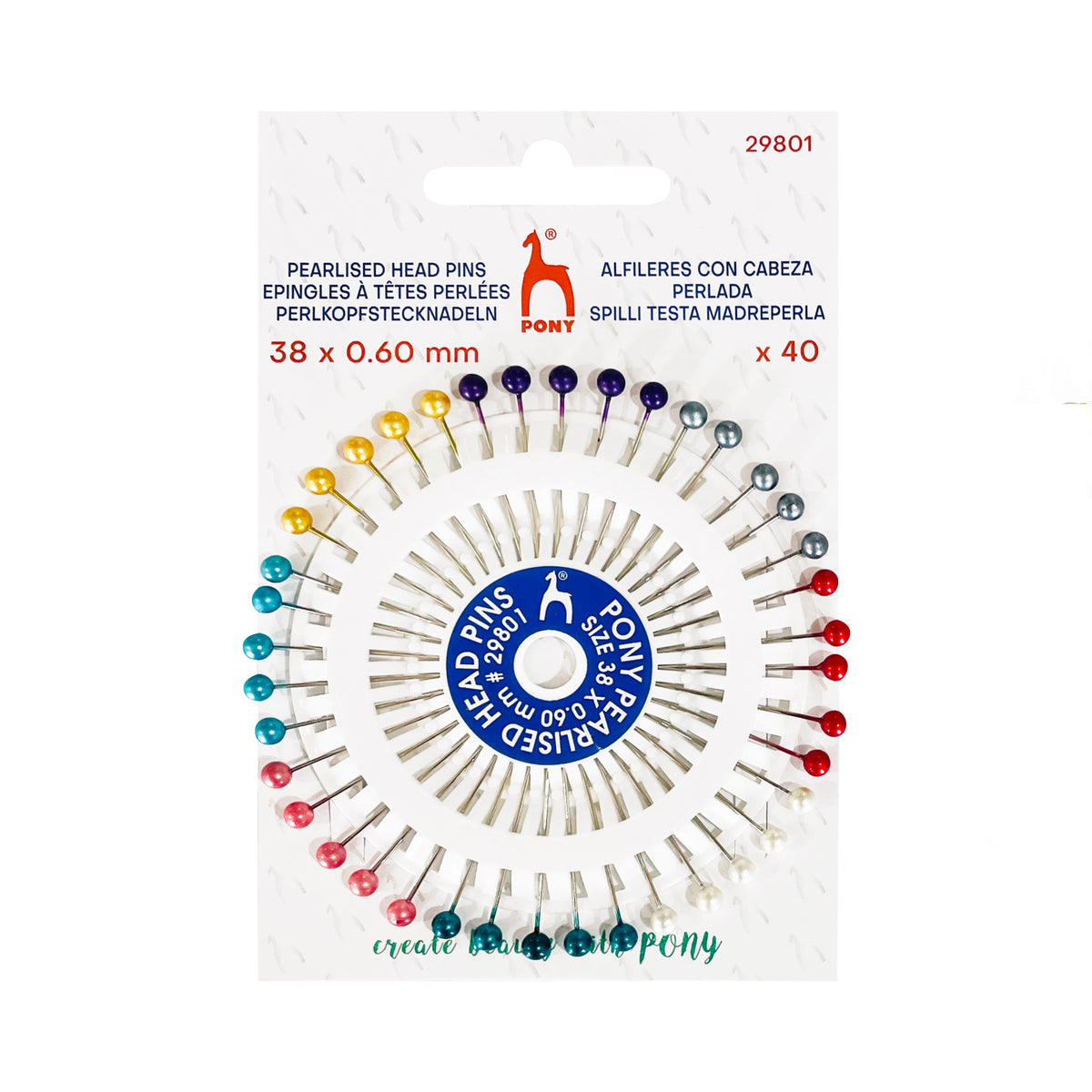 Rosette of Pony pearl head pins in assorted colours
