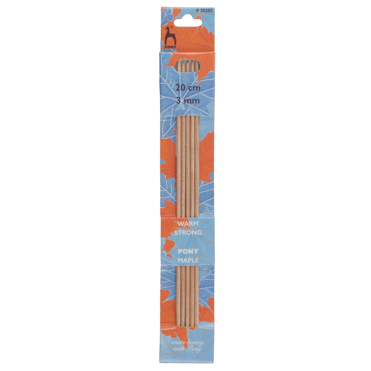 Set of 5 Pony maple wood double pointed knitting needles, 3mm