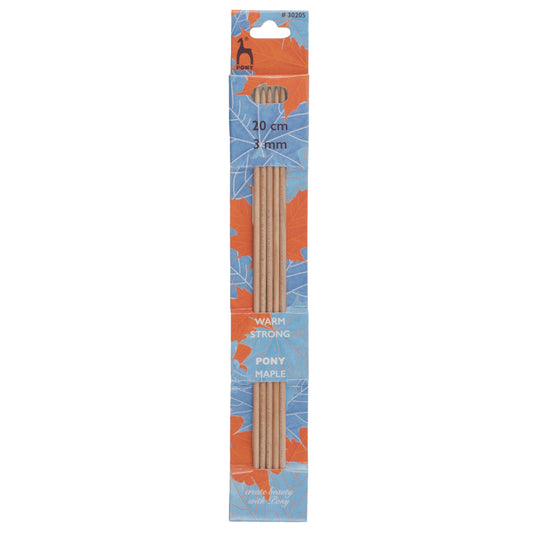 Set of 5 Pony maple wood double pointed knitting needles, 3mm