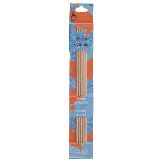 Set of 5 Pony maple wood double pointed knitting needles, 3.25mm