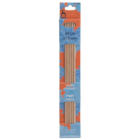 Set of 5 Pony maple wood double pointed knitting needles, 3.75mm