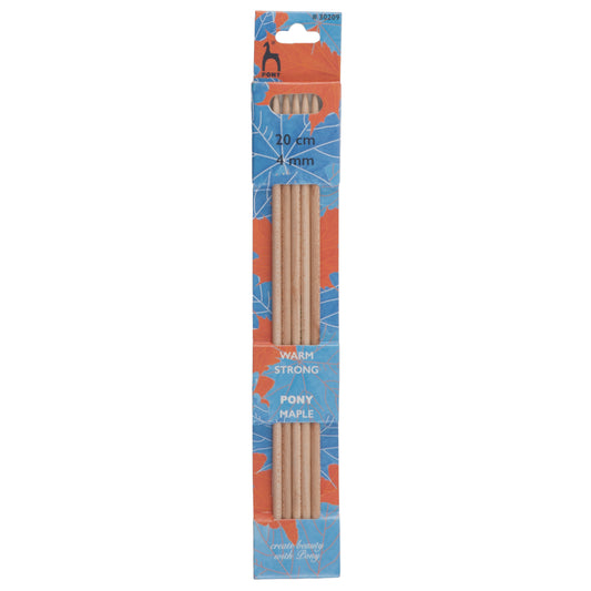 Set of 5 Pony maple wood double pointed knitting needles, 4mm