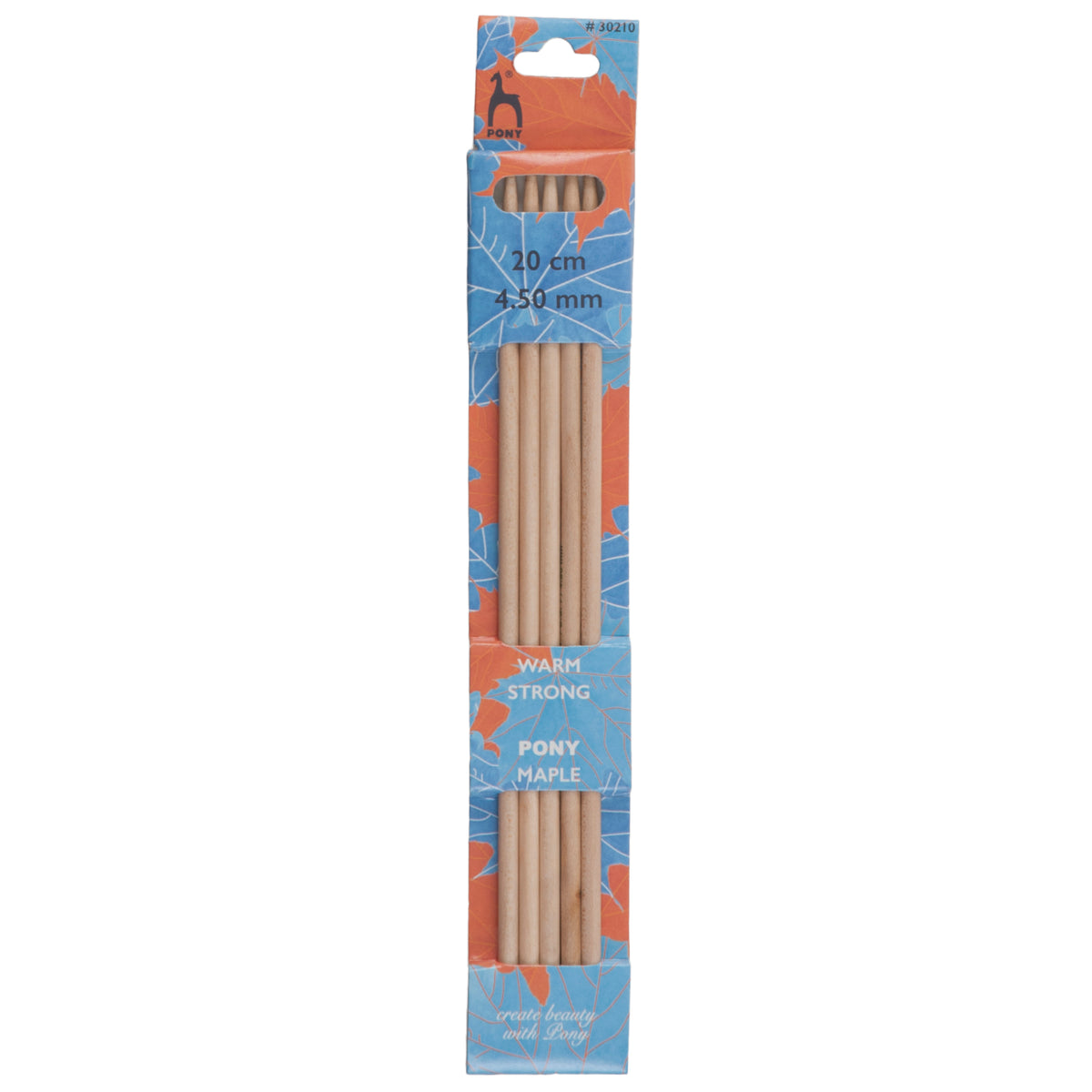 Set of 5 Pony maple wood double pointed knitting needles, 4.5mm