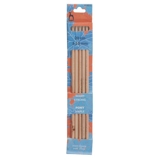 Set of 5 Pony maple wood double pointed knitting needles, 5.5mm