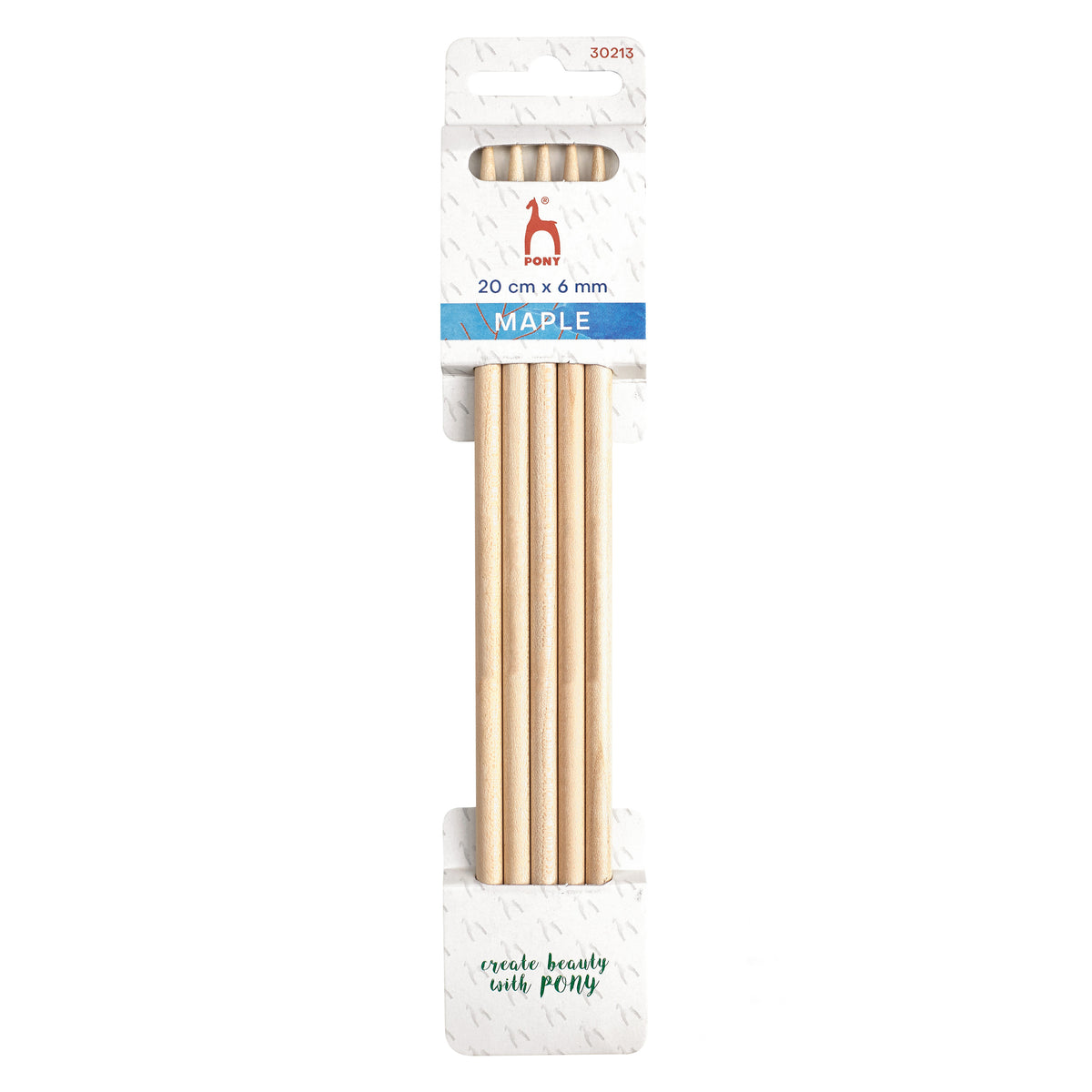 Set of 5 Pony maple wood double pointed knitting needles, 6mm