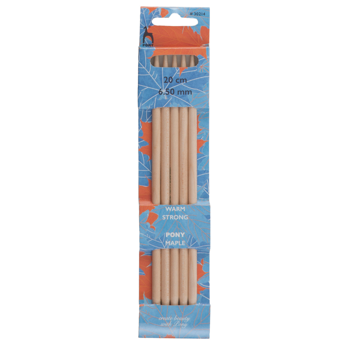 Set of 5 Pony maple wood double pointed knitting needles, 6.5mm