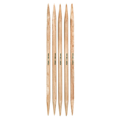 Set of 5 Pony maple wood double pointed knitting needles, 7mm