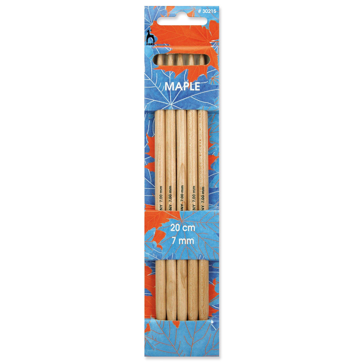 Set of 5 Pony maple wood double pointed knitting needles, 7mm