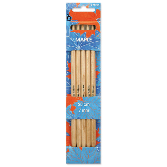 Set of 5 Pony maple wood double pointed knitting needles, 7mm
